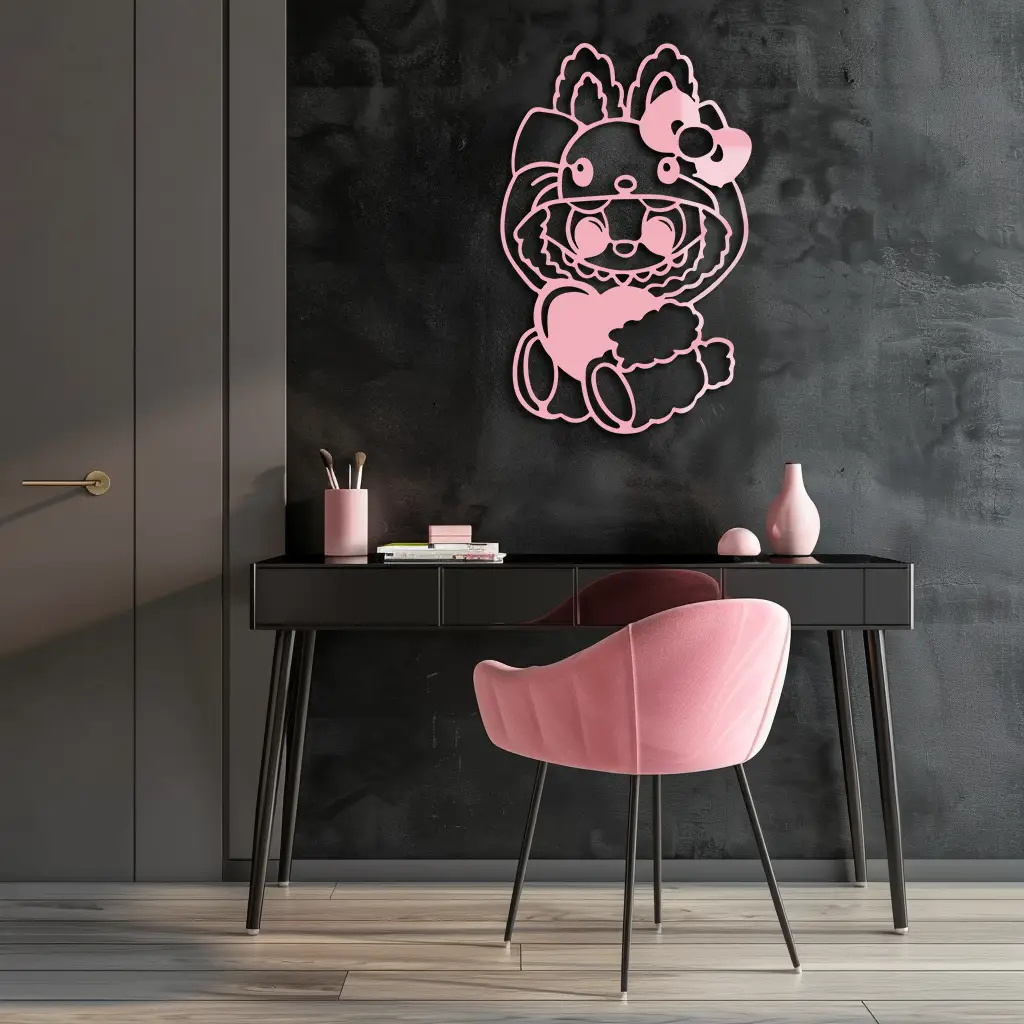 Hello Kitty Hat Labubu Metal Wall Art – Cute Cartoon Character Design - KAFGP051 by Enova Art