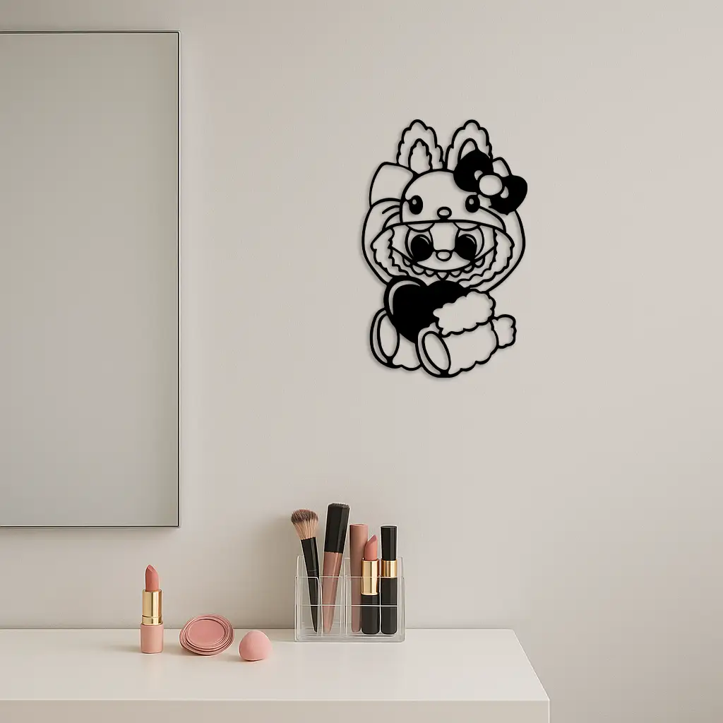 Hello Kitty Hat Labubu Metal Wall Art – Cute Cartoon Character Design - KAFGP051 by Enova Art