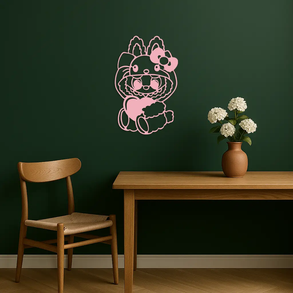 Hello Kitty Hat Labubu Metal Wall Art – Cute Cartoon Character Design - KAFGP051 by Enova Art