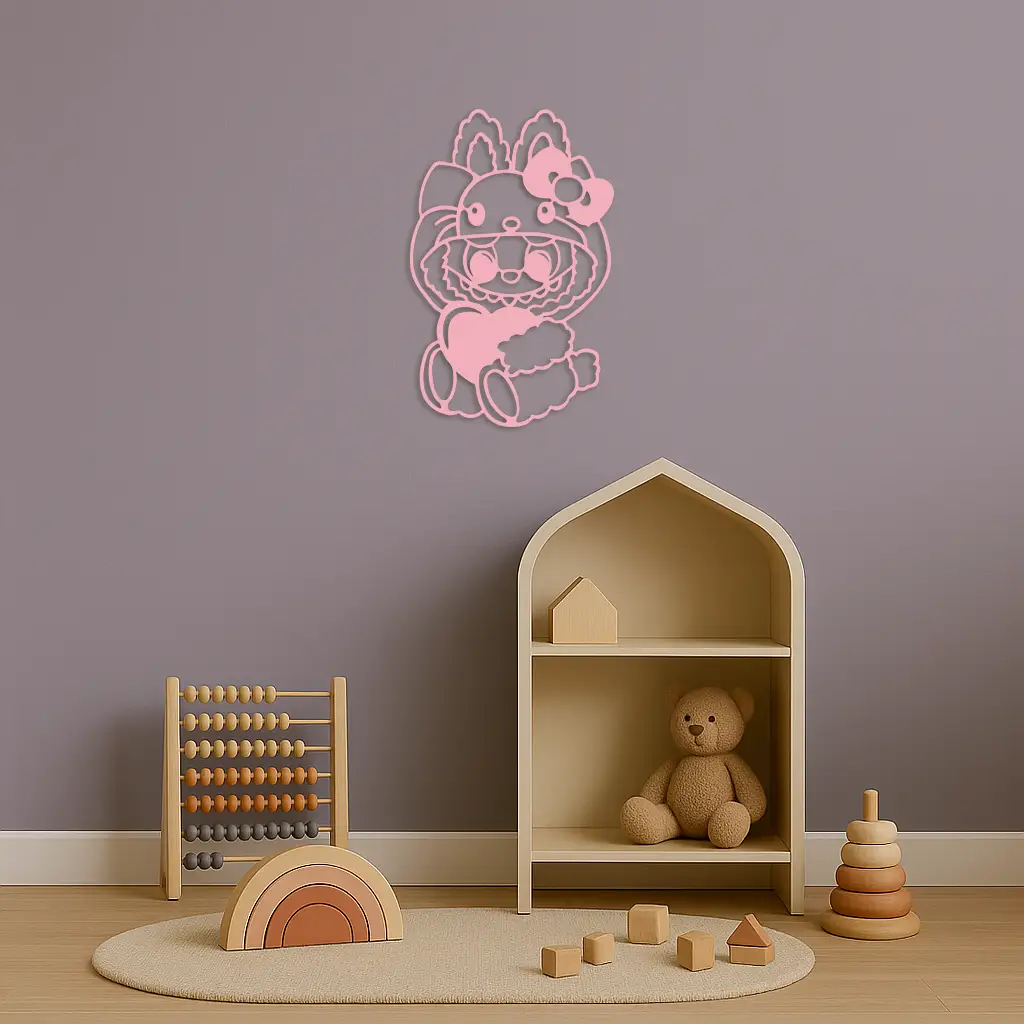 Hello Kitty Hat Labubu Metal Wall Art – Cute Cartoon Character Design - KAFGP051 by Enova Art