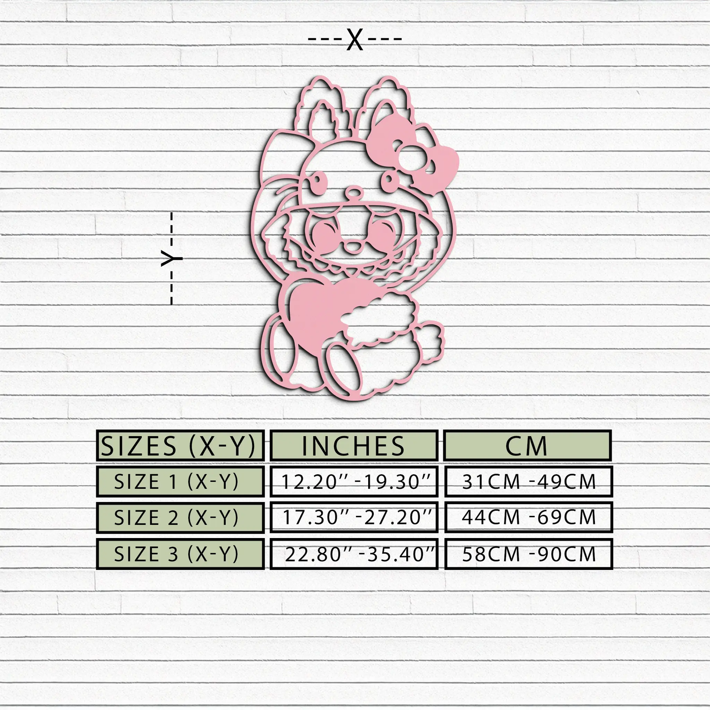 Hello Kitty Hat Labubu Metal Wall Art – Cute Cartoon Character Design - KAFGP051 by Enova Art