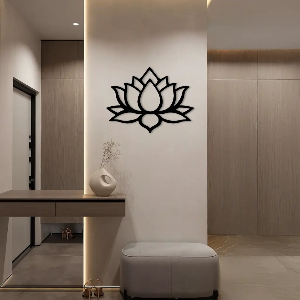Lotus Flower Silhouette Metal Wall Art – Spiritual Nature-Inspired Design - KAFGP052 by Enova Art