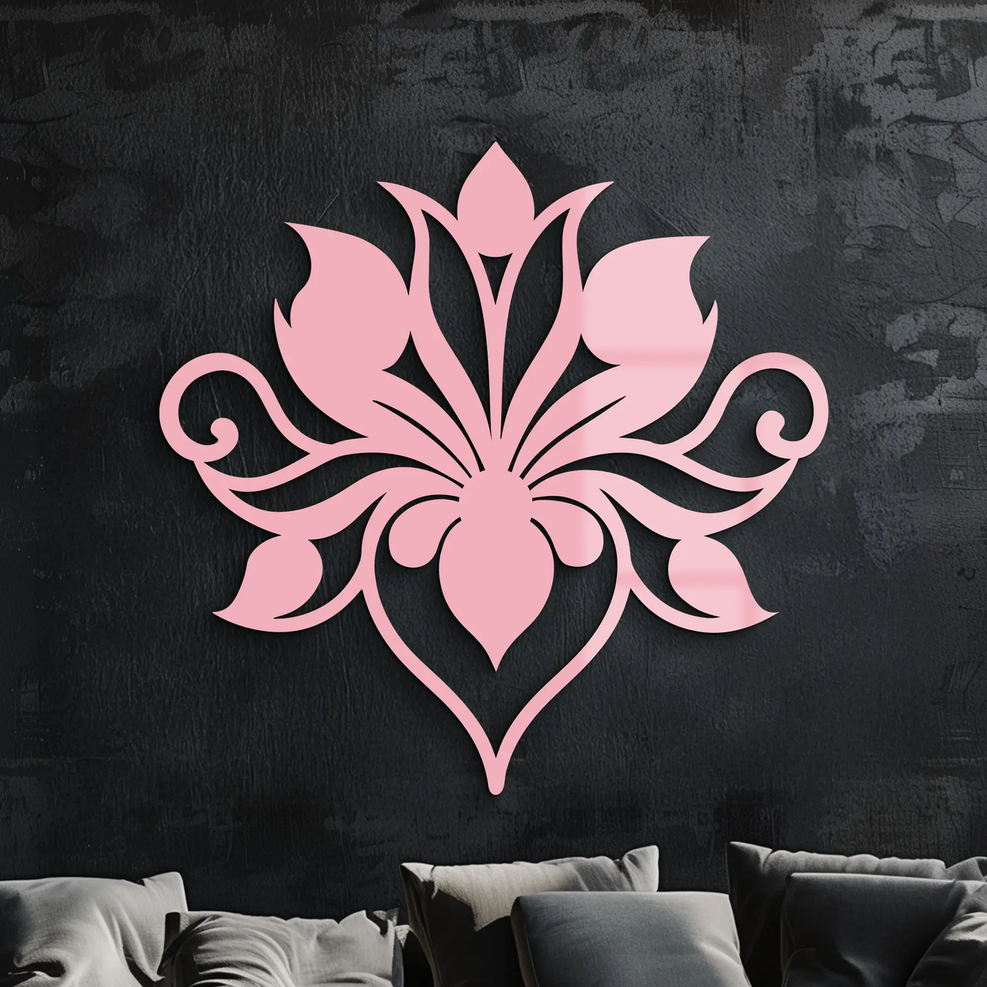 Ornamental Lotus Silhouette Metal Wall Art – Elegant Floral Decor - KAFGP053 by Enova Art