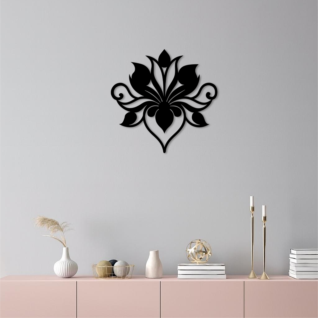 Ornamental Lotus Silhouette Metal Wall Art – Elegant Floral Decor - KAFGP053 by Enova Art