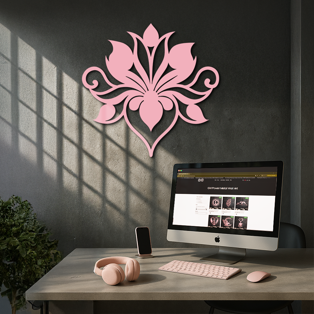 Ornamental Lotus Silhouette Metal Wall Art – Elegant Floral Decor - KAFGP053 by Enova Art