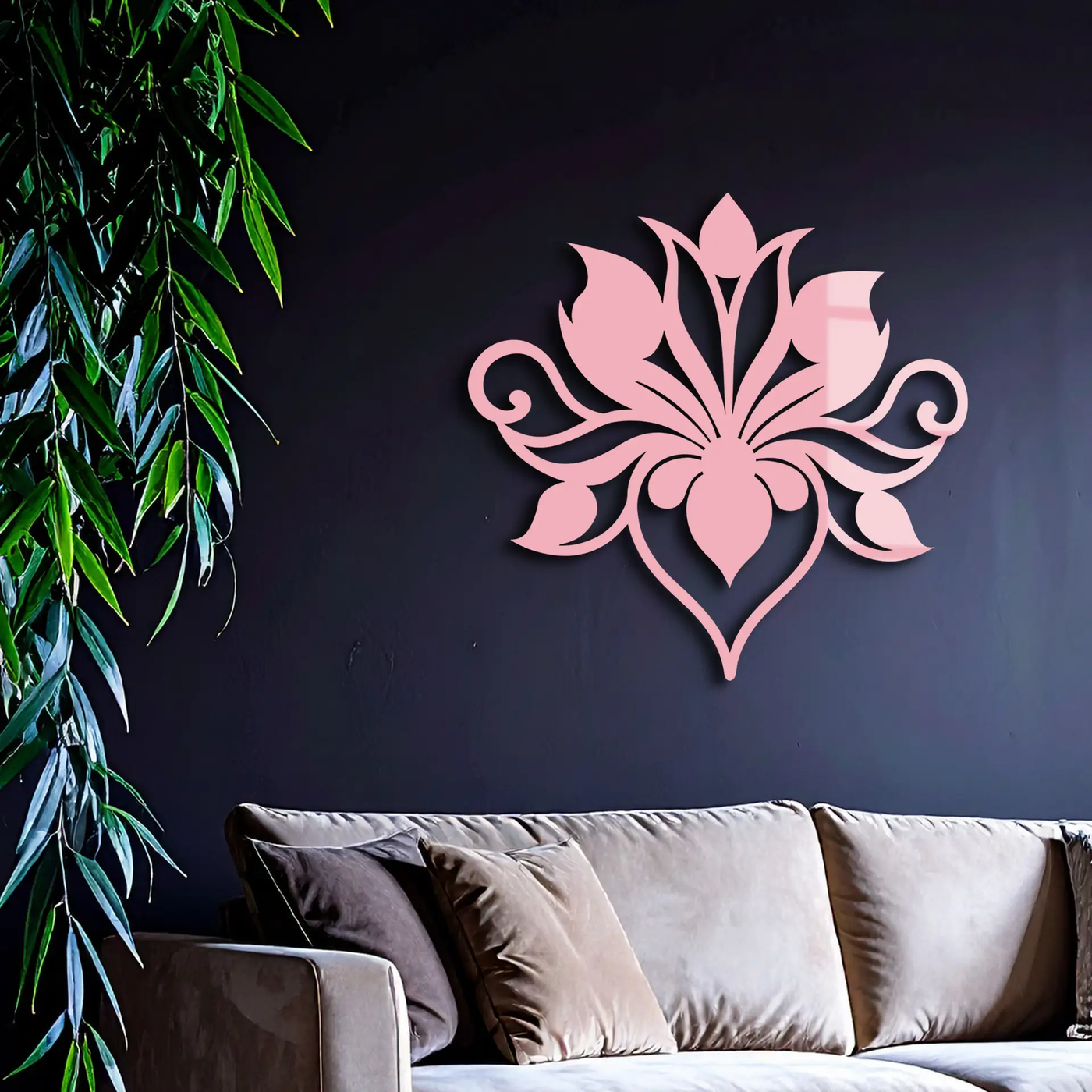 Ornamental Lotus Silhouette Metal Wall Art – Elegant Floral Decor - KAFGP053 by Enova Art