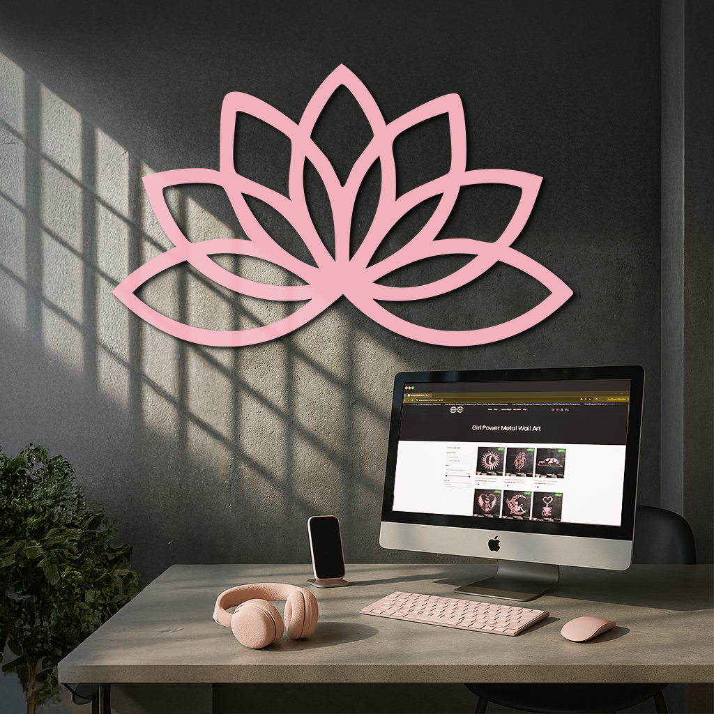 Minimal Lotus Silhouette Metal Wall Art – Elegant Flower Design - KAFGP054 by Enova Art