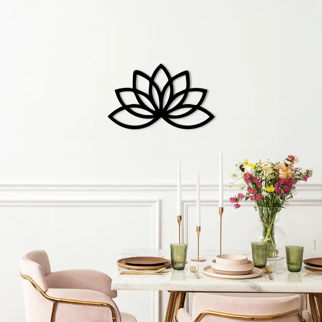Minimal Lotus Silhouette Metal Wall Art – Elegant Flower Design - KAFGP054 by Enova Art