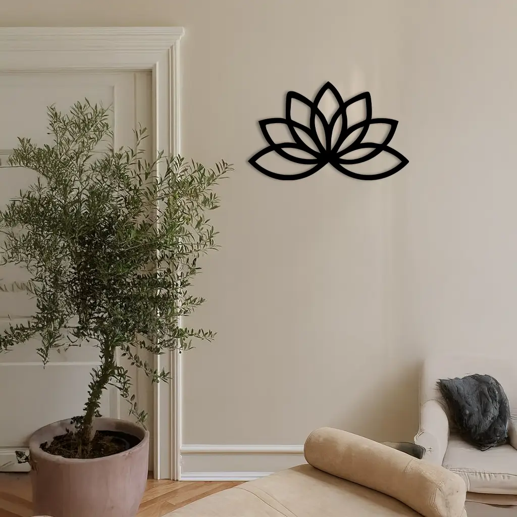 Minimal Lotus Silhouette Metal Wall Art – Elegant Flower Design - KAFGP054 by Enova Art