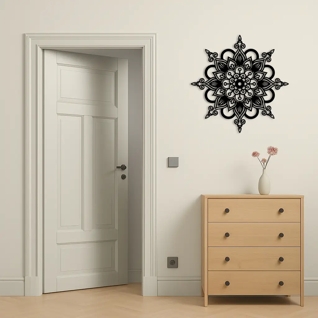 Mandala Silhouette Metal Wall Art – Sacred Geometry Flower Design - KAFGP060 by Enova Art