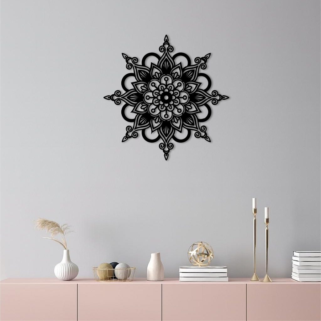 Mandala Silhouette Metal Wall Art – Sacred Geometry Flower Design - KAFGP060 by Enova Art