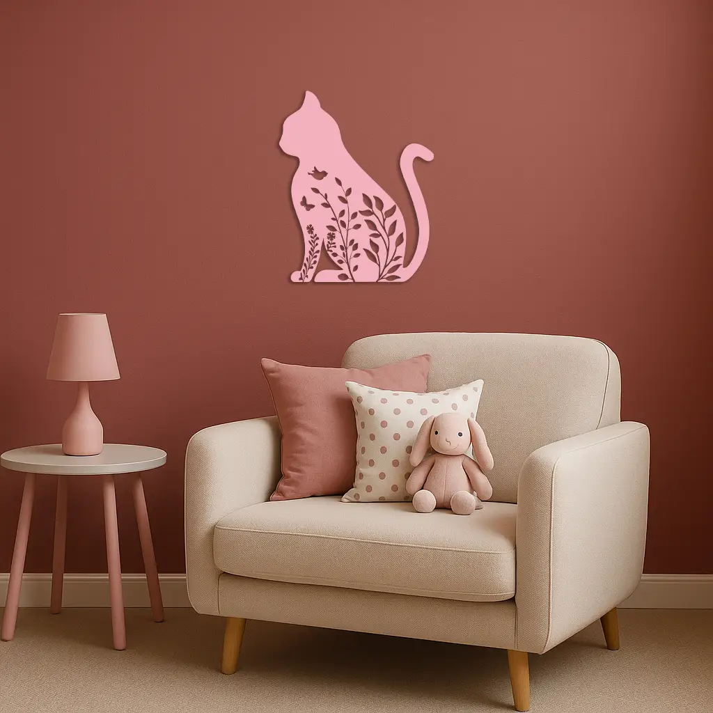 Floral Cat Silhouette Metal Wall Art – Elegant Pet-Inspired Home Décor - KAFGP061 by Enova Art