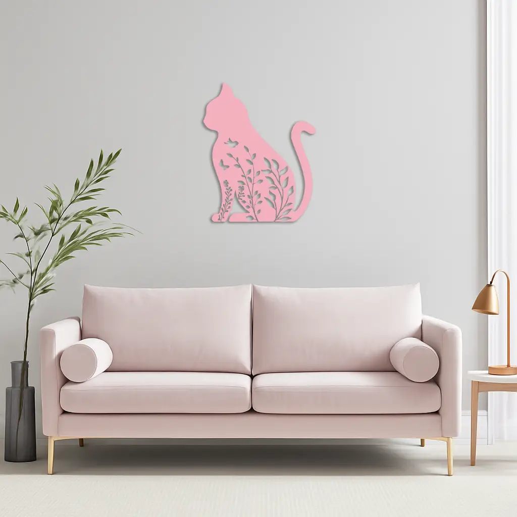 Floral Cat Silhouette Metal Wall Art – Elegant Pet-Inspired Home Décor - KAFGP061 by Enova Art