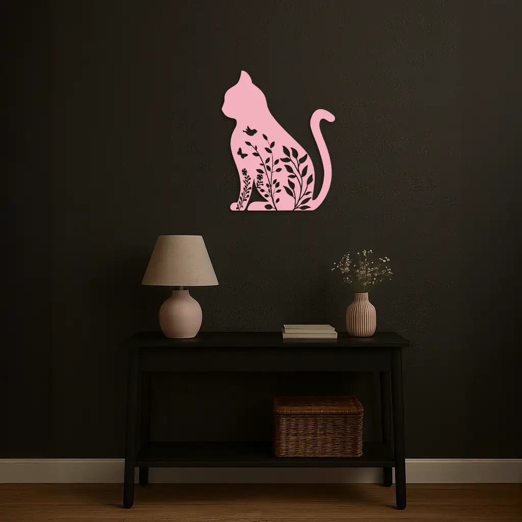 Floral Cat Silhouette Metal Wall Art – Elegant Pet-Inspired Home Décor - KAFGP061 by Enova Art