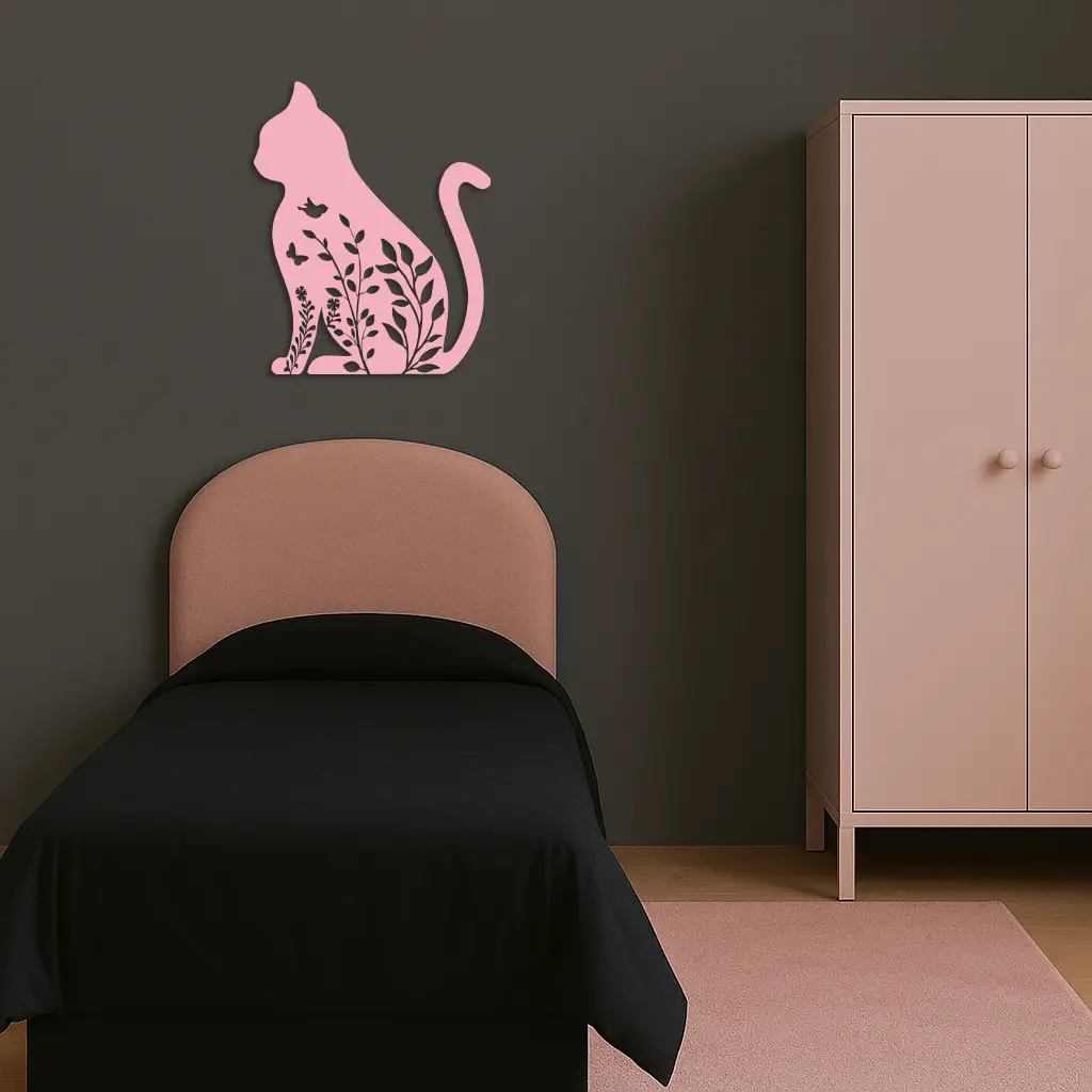Floral Cat Silhouette Metal Wall Art – Elegant Pet-Inspired Home Décor - KAFGP061 by Enova Art