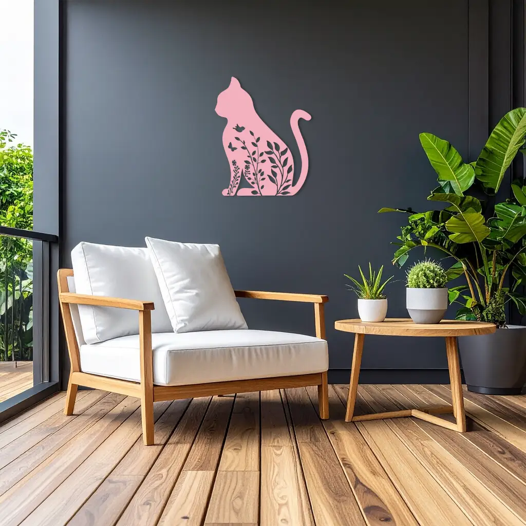Floral Cat Silhouette Metal Wall Art – Elegant Pet-Inspired Home Décor - KAFGP061 by Enova Art