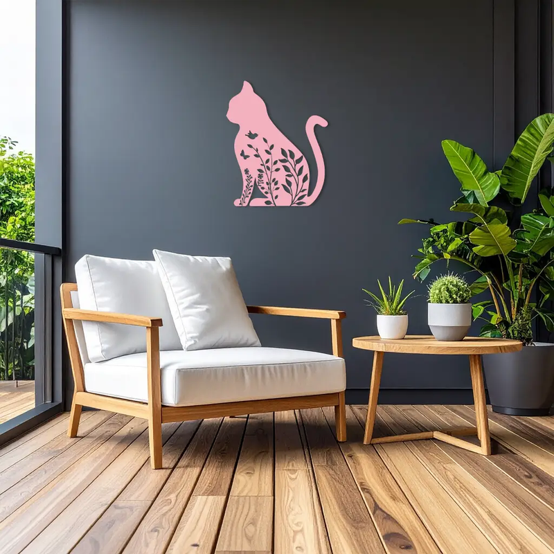 Floral Cat Silhouette Metal Wall Art – Elegant Pet-Inspired Home Décor - KAFGP061 by Enova Art