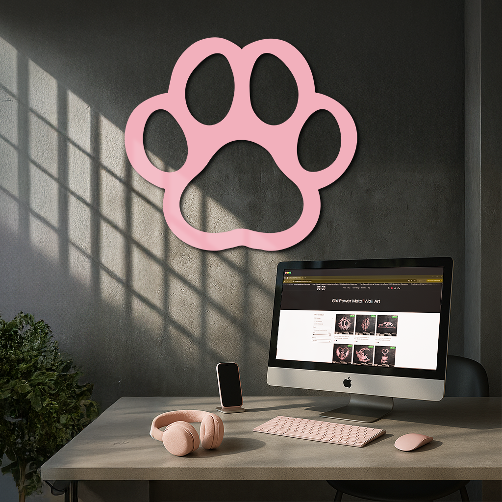 Paw Print Silhouette Metal Wall Art – Minimal Pet Lover Home Decor - KAFGP064 by Enova Art