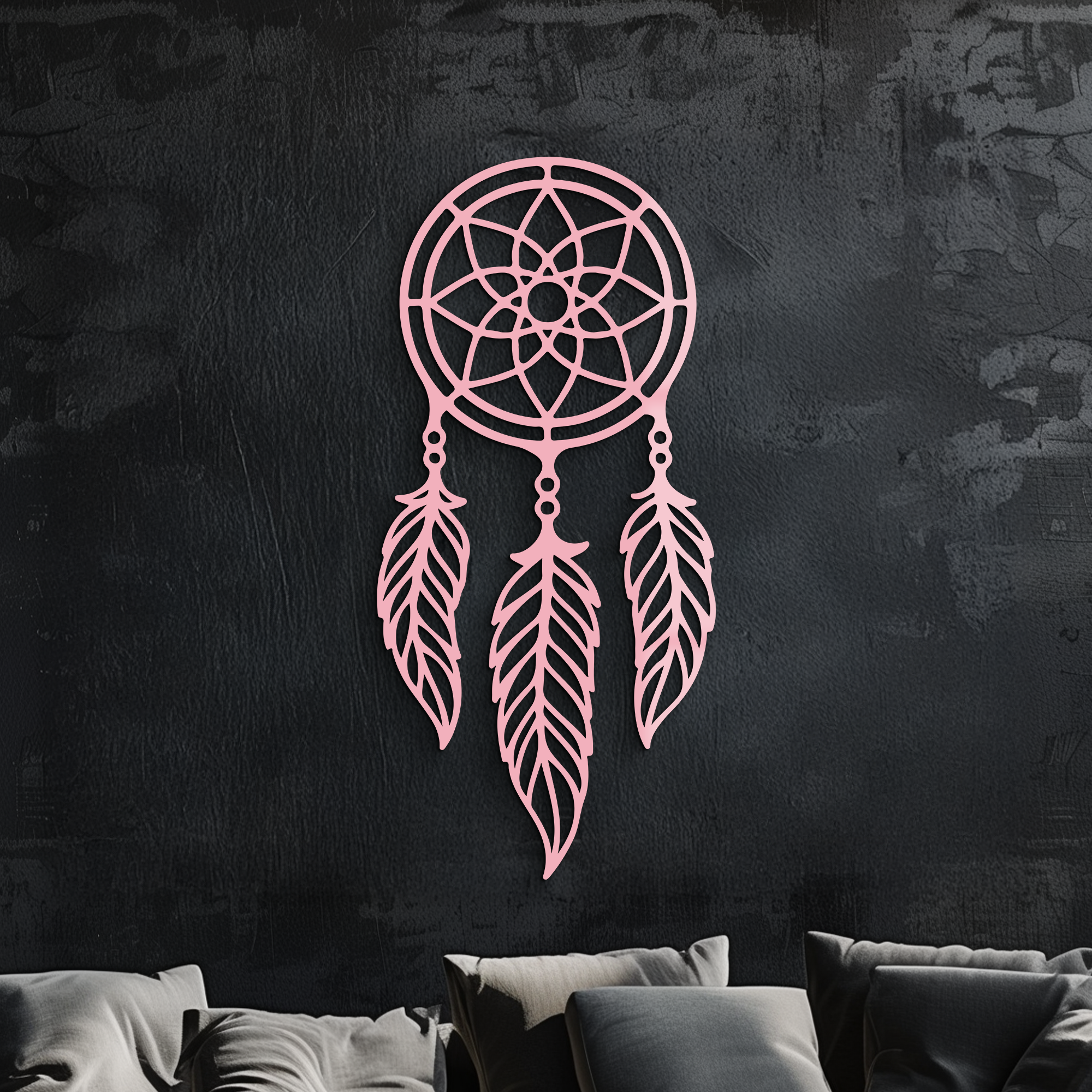 Dreamcatcher Silhouette Metal Wall Art – Boho Feather Design - KAFGP065 by Enova Art