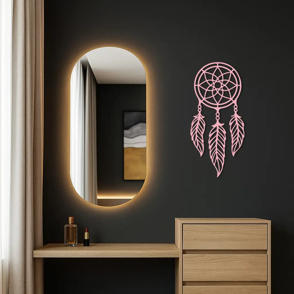 Dreamcatcher Silhouette Metal Wall Art – Boho Feather Design - KAFGP065 by Enova Art