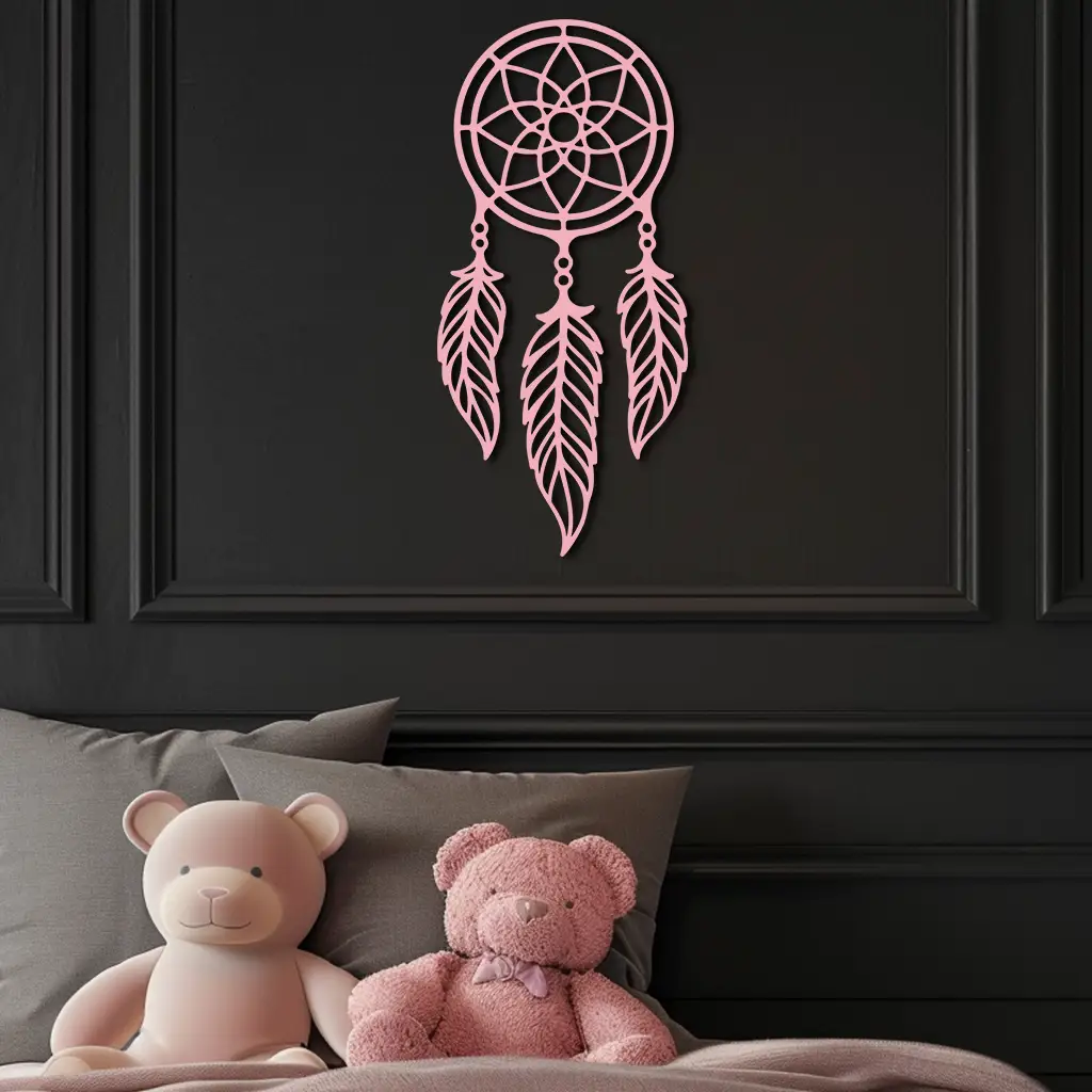 Dreamcatcher Silhouette Metal Wall Art – Boho Feather Design - KAFGP065 by Enova Art