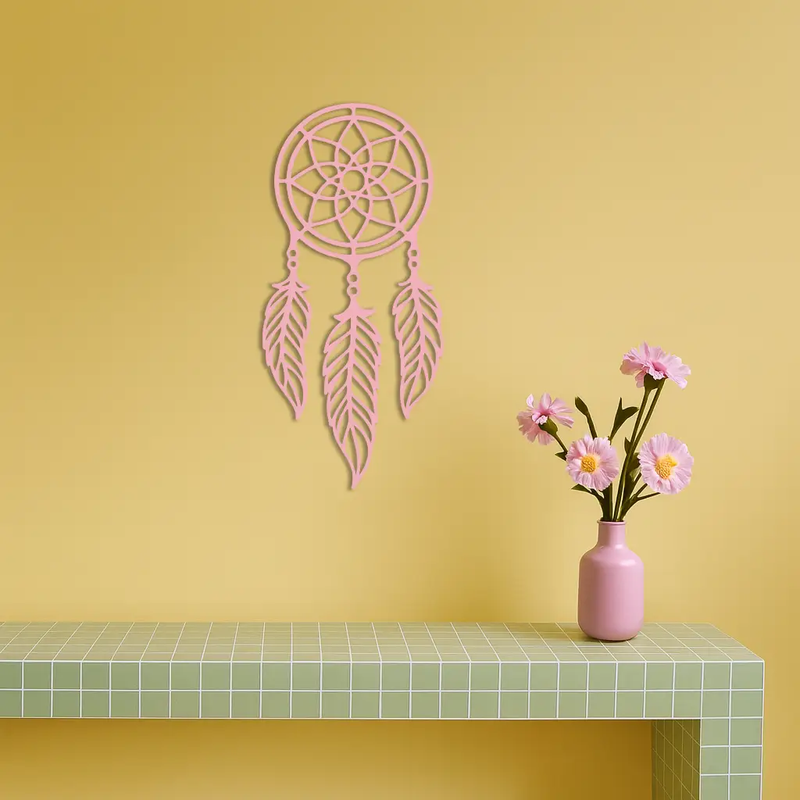 Dreamcatcher Silhouette Metal Wall Art – Boho Feather Design - KAFGP065 by Enova Art