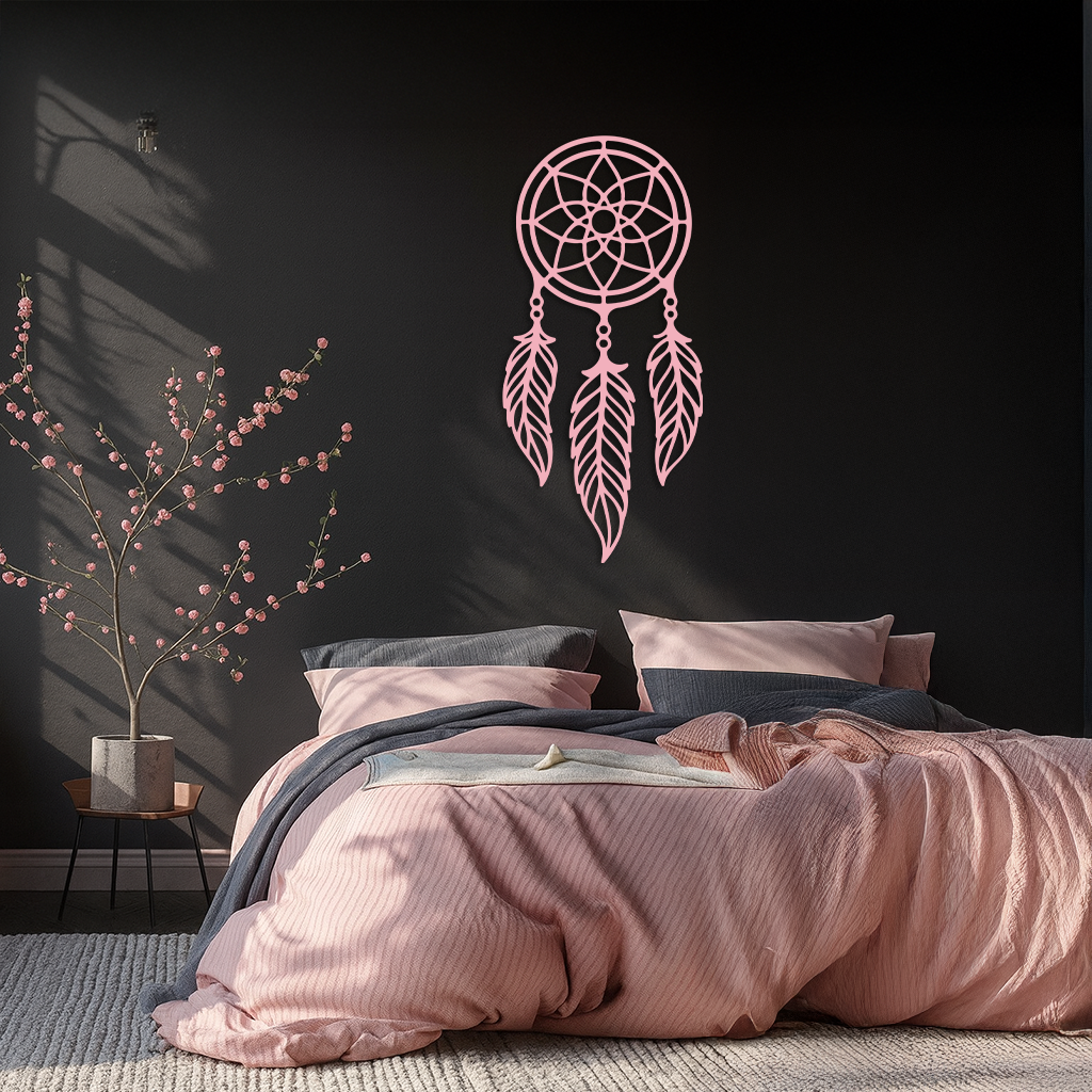 Dreamcatcher Silhouette Metal Wall Art – Boho Feather Design - KAFGP065 by Enova Art