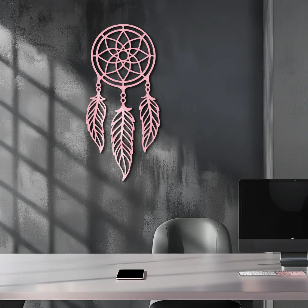 Dreamcatcher Silhouette Metal Wall Art – Boho Feather Design - KAFGP065 by Enova Art