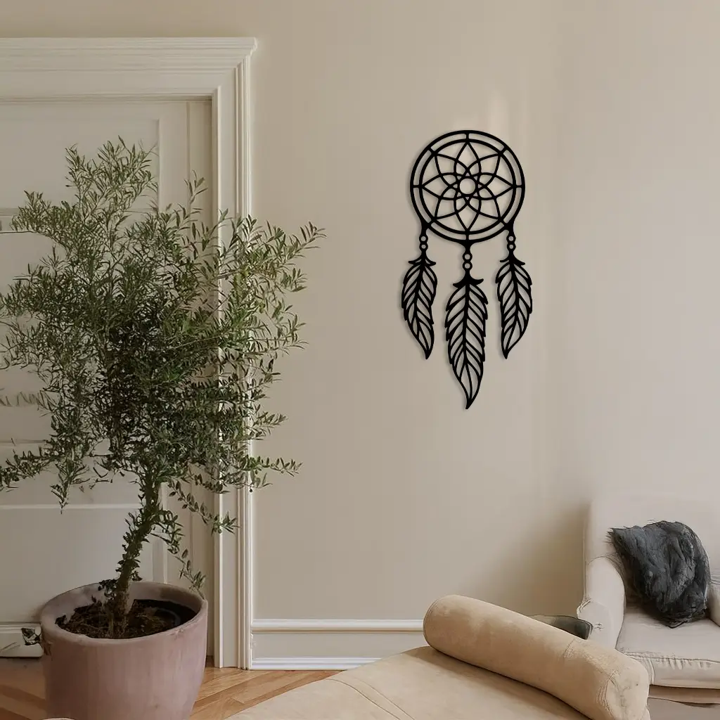 Dreamcatcher Silhouette Metal Wall Art – Boho Feather Design - KAFGP065 by Enova Art