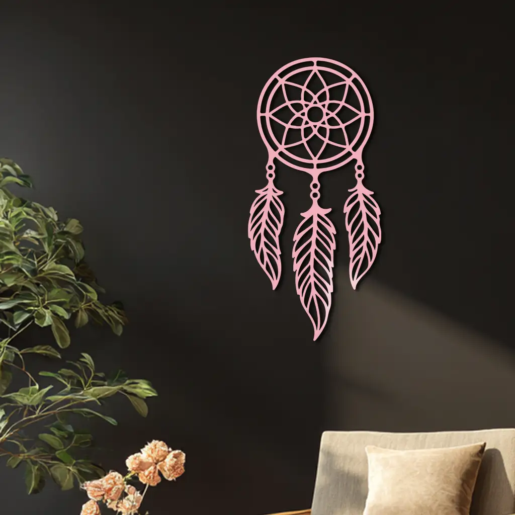 Dreamcatcher Silhouette Metal Wall Art – Boho Feather Design - KAFGP065 by Enova Art