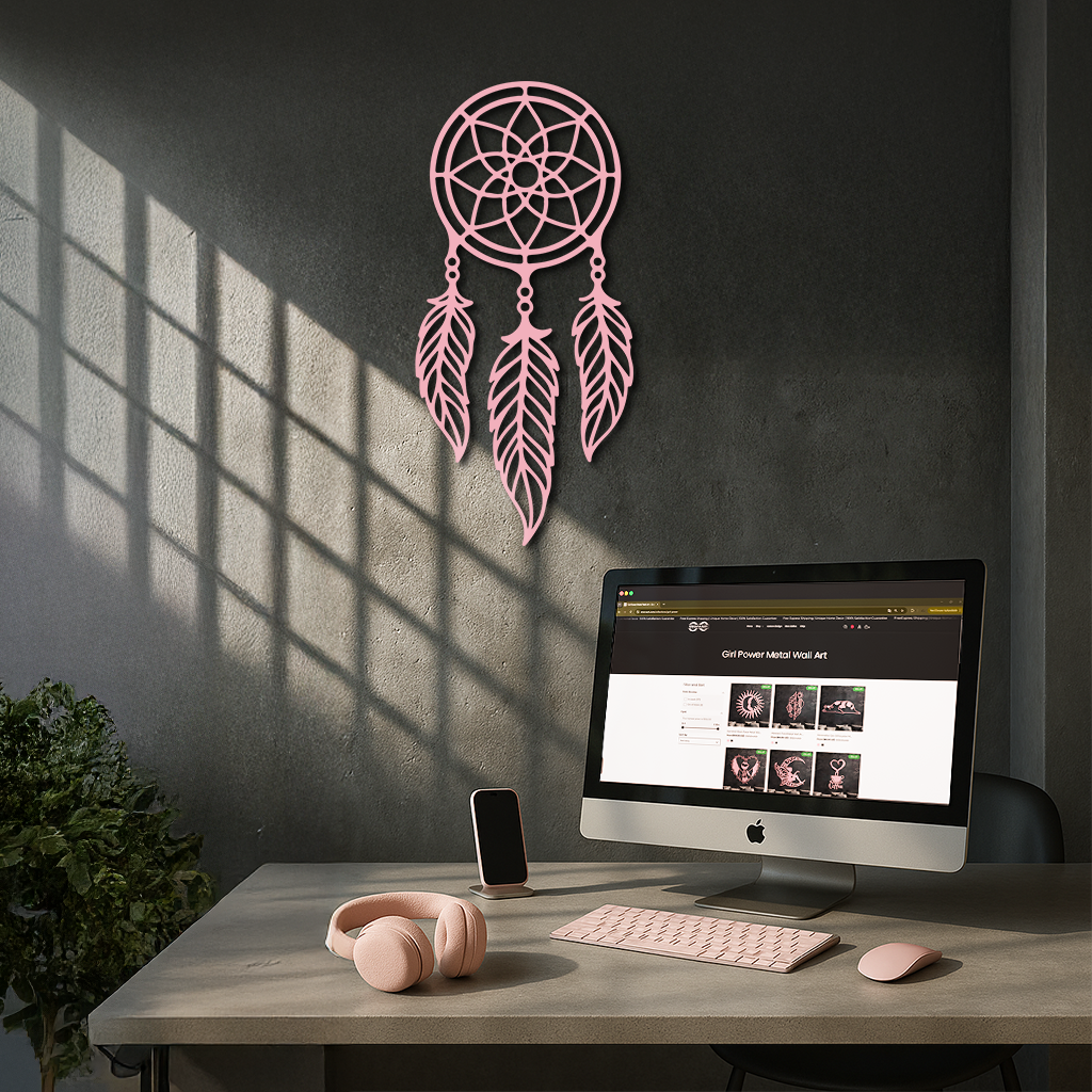 Dreamcatcher Silhouette Metal Wall Art – Boho Feather Design - KAFGP065 by Enova Art