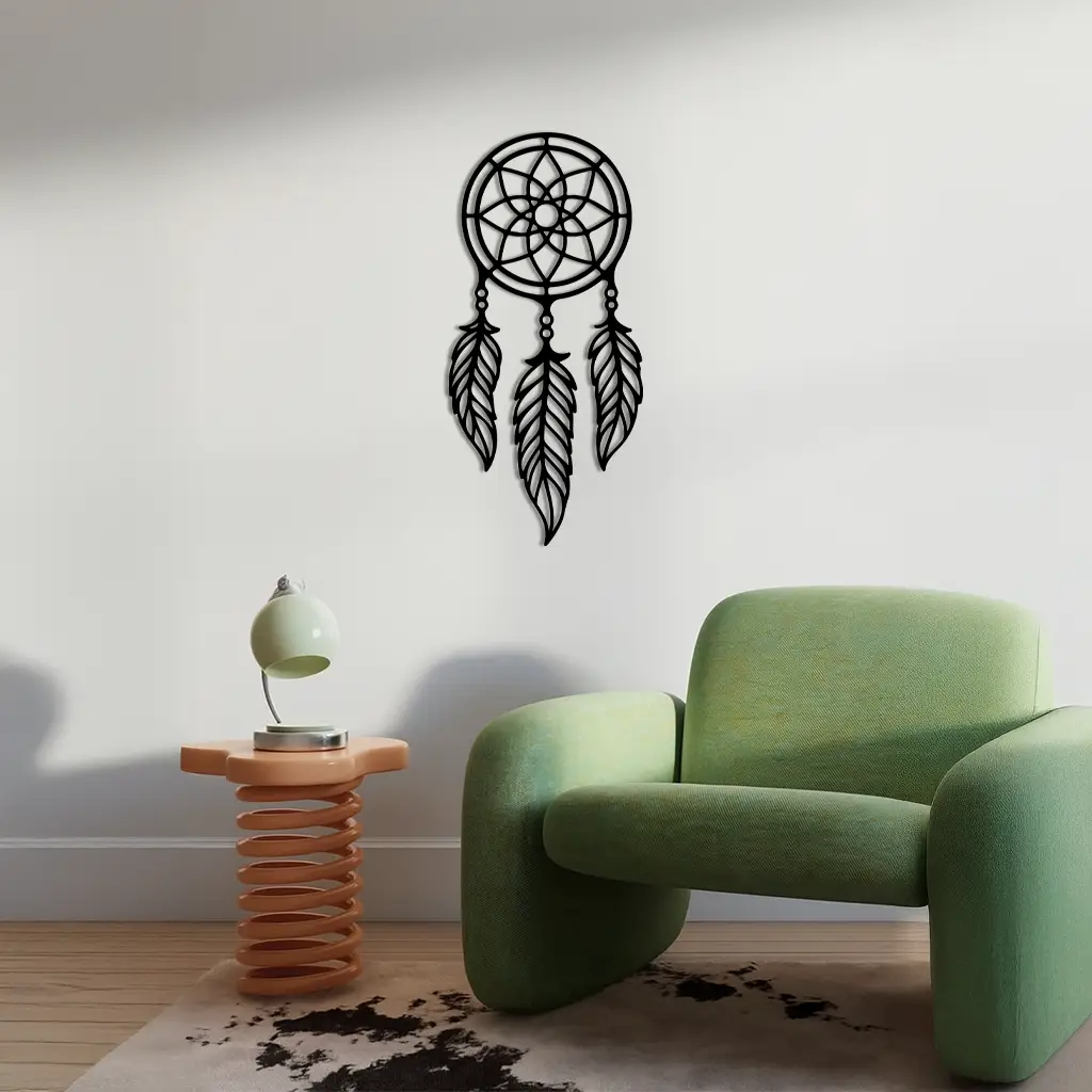 Dreamcatcher Silhouette Metal Wall Art – Boho Feather Design - KAFGP065 by Enova Art