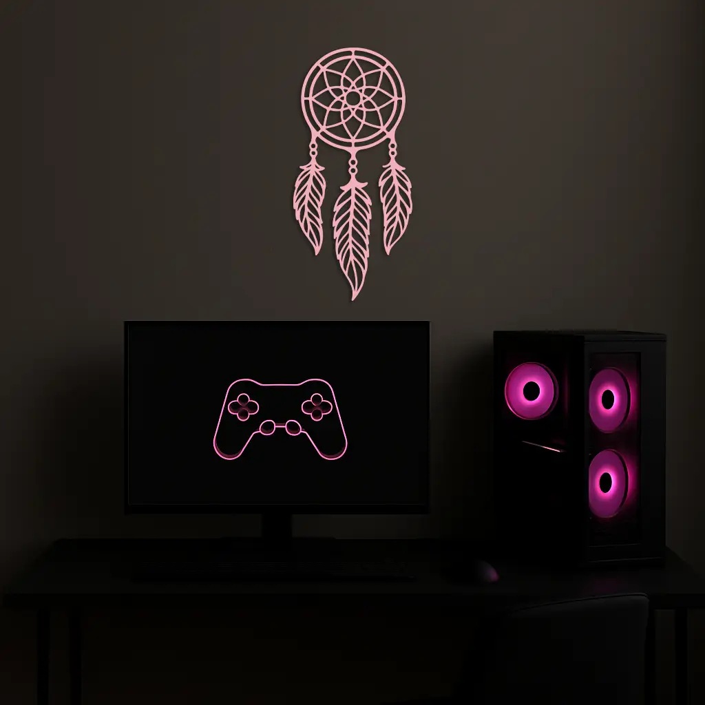 Dreamcatcher Silhouette Metal Wall Art – Boho Feather Design - KAFGP065 by Enova Art