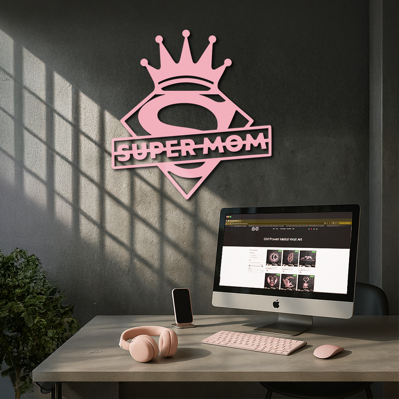 Super Mom Crown Metal Wall Art – Heroic Decorative Design - KAFGP068 by Enova Art