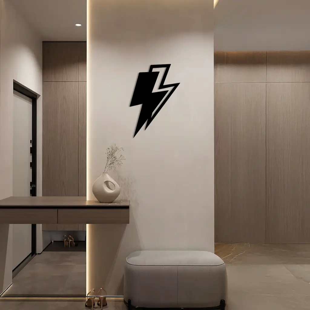 Lightning Bolt Silhouette Metal Wall Art – Modern Power Design - KAFGP069 by Enova Art