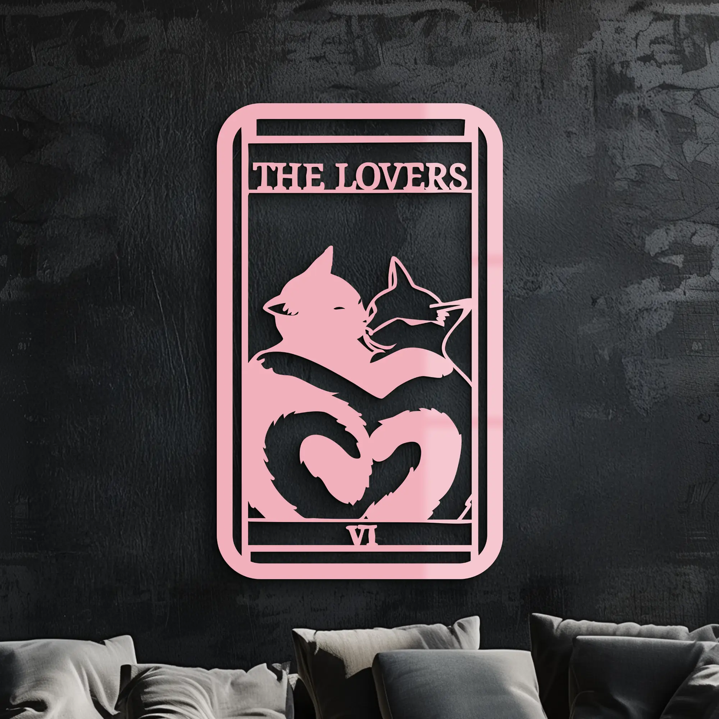 The Lovers Cat Tarot Card Metal Wall Art – Romantic Cat Silhouette Design - KAFGP071 by Enova Art