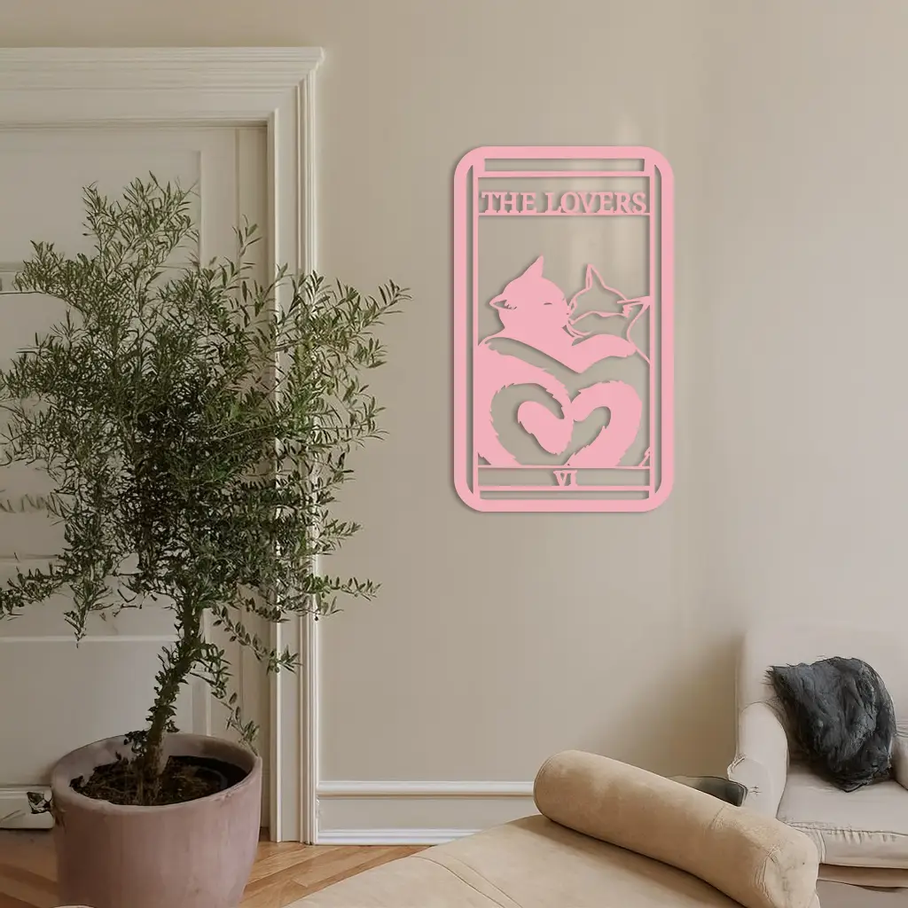 The Lovers Cat Tarot Card Metal Wall Art – Romantic Cat Silhouette Design - KAFGP071 by Enova Art