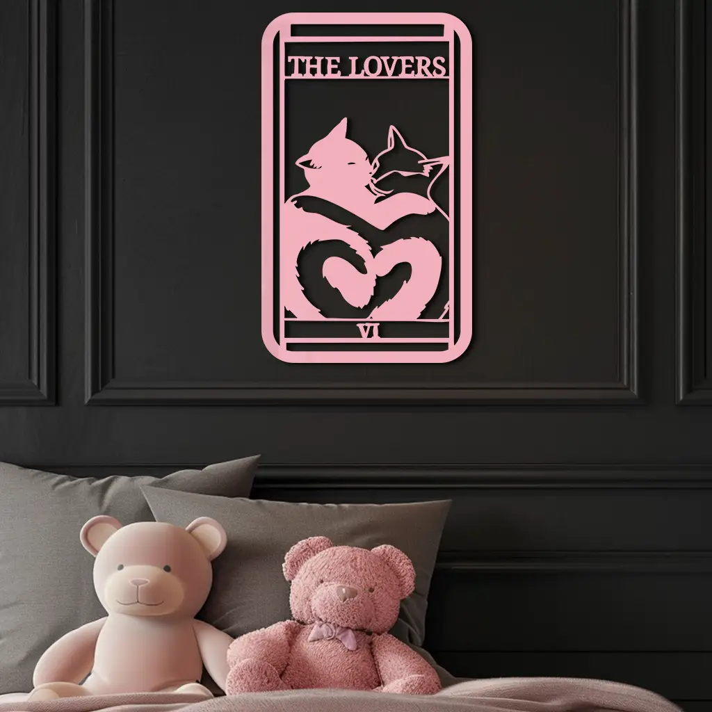 The Lovers Cat Tarot Card Metal Wall Art – Romantic Cat Silhouette Design - KAFGP071 by Enova Art