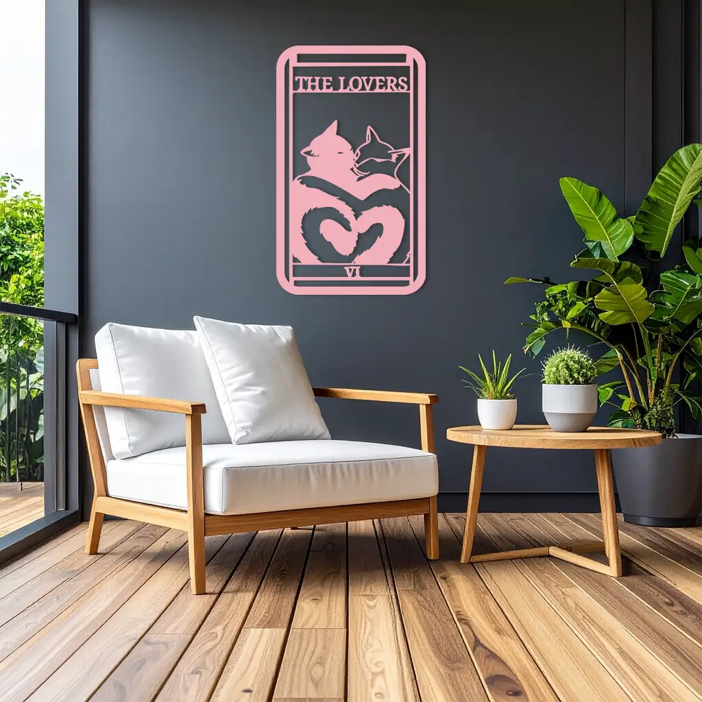 The Lovers Cat Tarot Card Metal Wall Art – Romantic Cat Silhouette Design - KAFGP071 by Enova Art