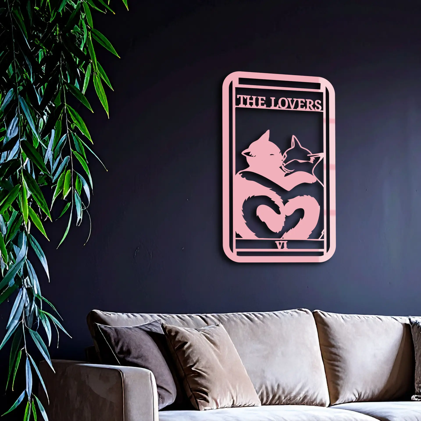 The Lovers Cat Tarot Card Metal Wall Art – Romantic Cat Silhouette Design - KAFGP071 by Enova Art