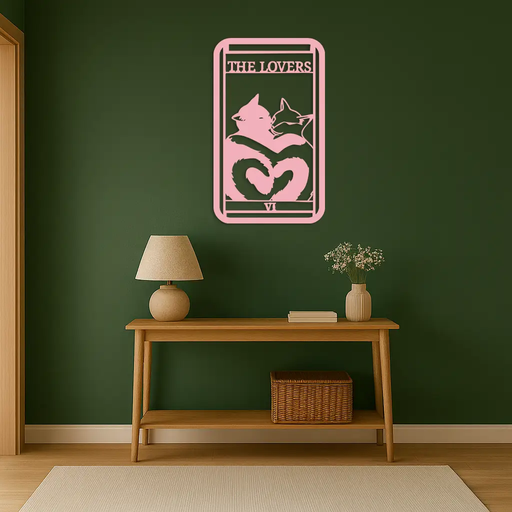 The Lovers Cat Tarot Card Metal Wall Art – Romantic Cat Silhouette Design - KAFGP071 by Enova Art