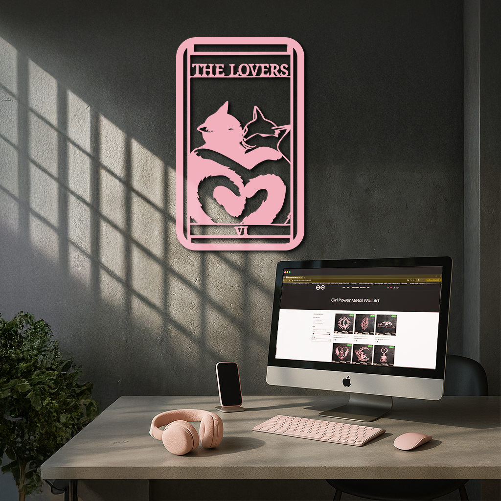 The Lovers Cat Tarot Card Metal Wall Art – Romantic Cat Silhouette Design - KAFGP071 by Enova Art