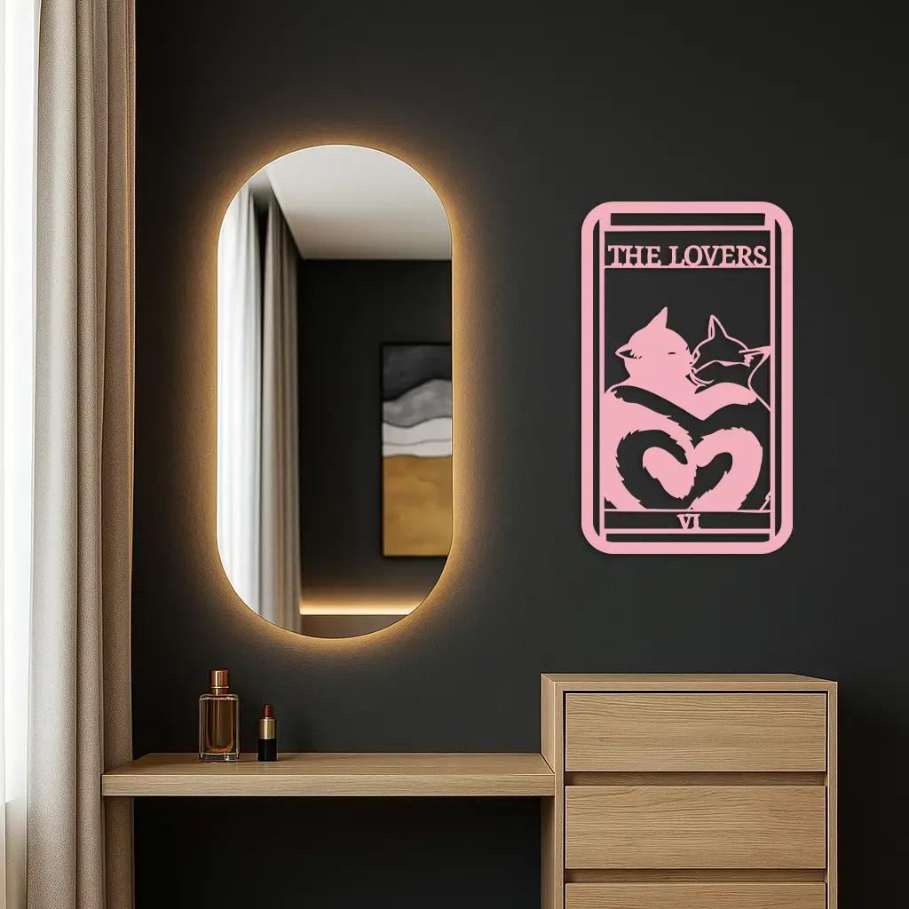 The Lovers Cat Tarot Card Metal Wall Art – Romantic Cat Silhouette Design - KAFGP071 by Enova Art