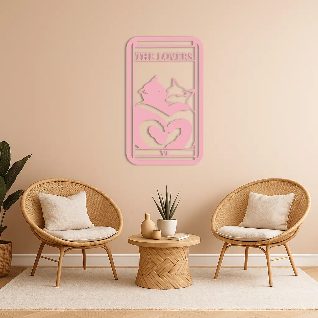 The Lovers Cat Tarot Card Metal Wall Art – Romantic Cat Silhouette Design - KAFGP071 by Enova Art