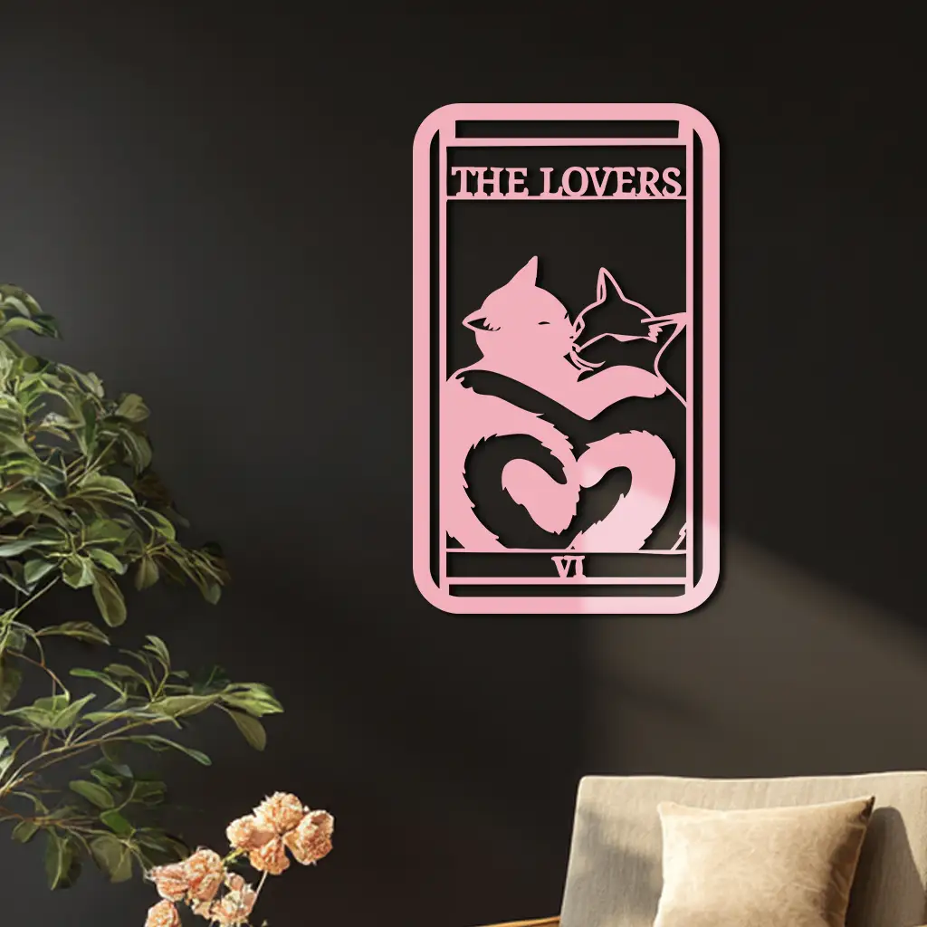 The Lovers Cat Tarot Card Metal Wall Art – Romantic Cat Silhouette Design - KAFGP071 by Enova Art