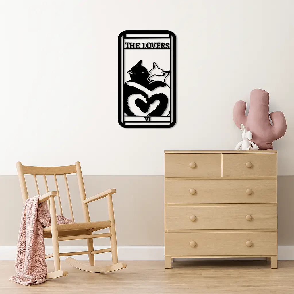 The Lovers Cat Tarot Card Metal Wall Art – Romantic Cat Silhouette Design - KAFGP071 by Enova Art