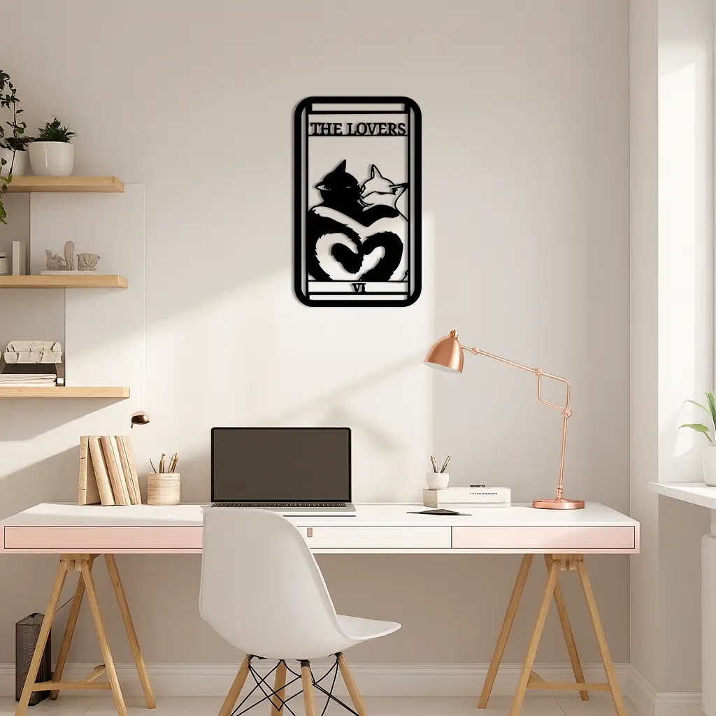 The Lovers Cat Tarot Card Metal Wall Art – Romantic Cat Silhouette Design - KAFGP071 by Enova Art