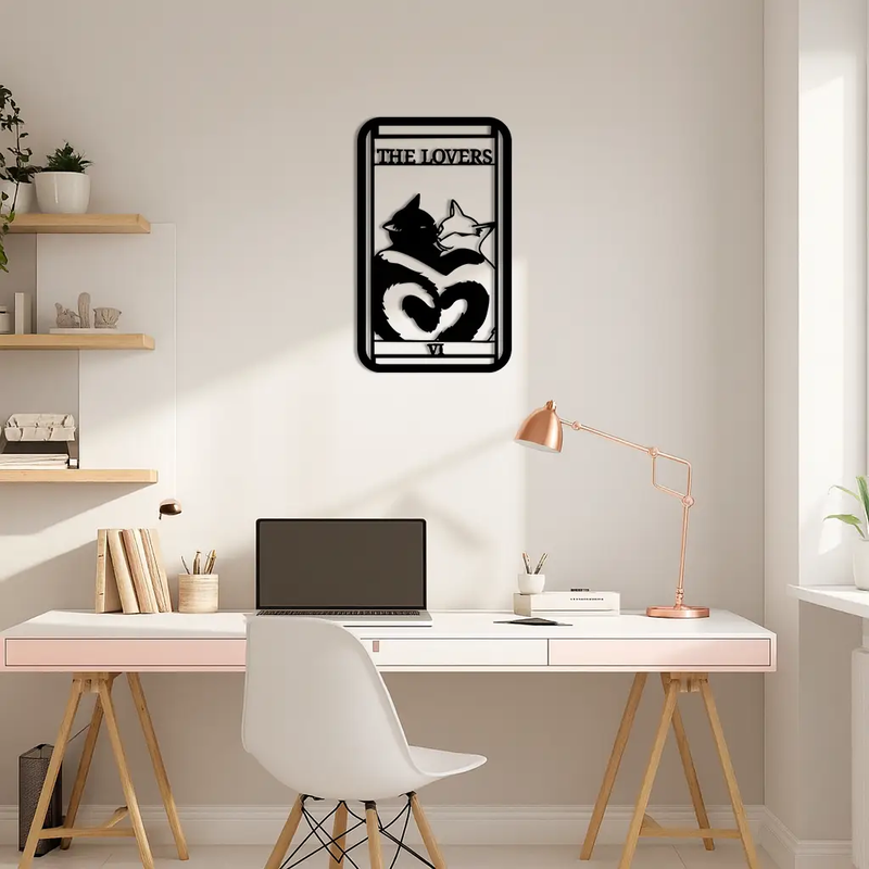 The Lovers Cat Tarot Card Metal Wall Art – Romantic Cat Silhouette Design - KAFGP071 by Enova Art