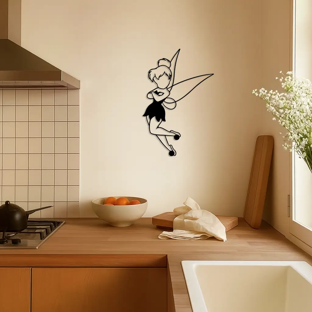Tinkerbell Fairy Silhouette Metal Wall Art – Whimsical Fantasy Decor - KAFGP072 by Enova Art