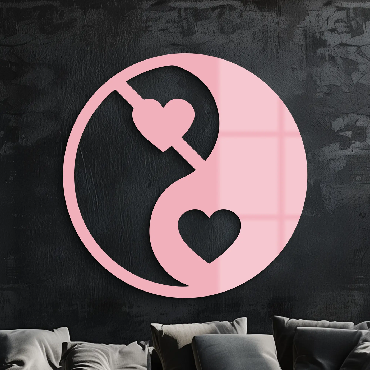 Yin Yang Heart Symbol Metal Wall Art – Modern Love Balance Decor - KAFGP075